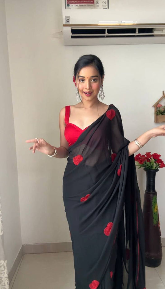 1 MIN READY TO WEAR SAREE IN IMPORTED GEORGETTE WITH HEAVY BLOUSE
