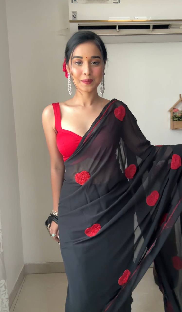 1 MIN READY TO WEAR SAREE IN IMPORTED GEORGETTE WITH HEAVY BLOUSE