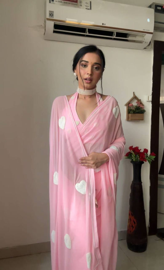 1 MIN READY TO WEAR SAREE IN IMPORTED GEORGETTE WITH HEAVY BLOUSE