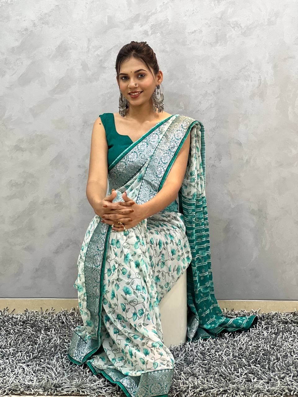 1 MIN READY TO WEAR GEORGETTE WORK SAREE WITH UNSTITCH BLOUSE.
