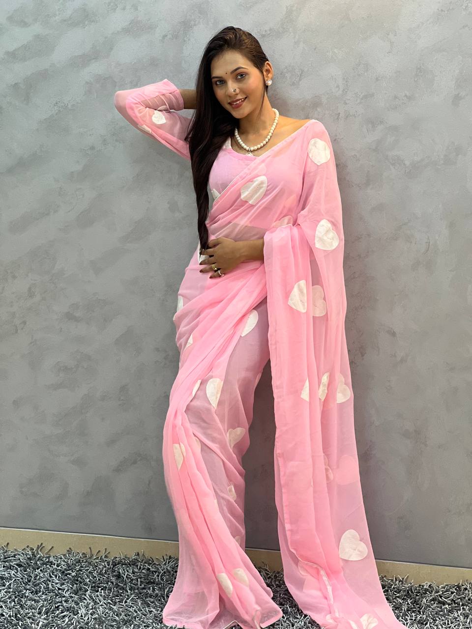 1 MIN READY TO WEAR SAREE IN IMPORTED GEORGETTE WITH HEAVY BLOUSE