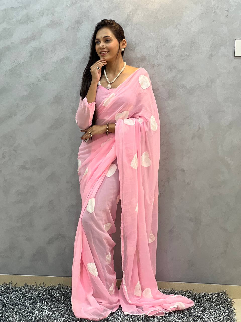 1 MIN READY TO WEAR SAREE IN IMPORTED GEORGETTE WITH HEAVY BLOUSE