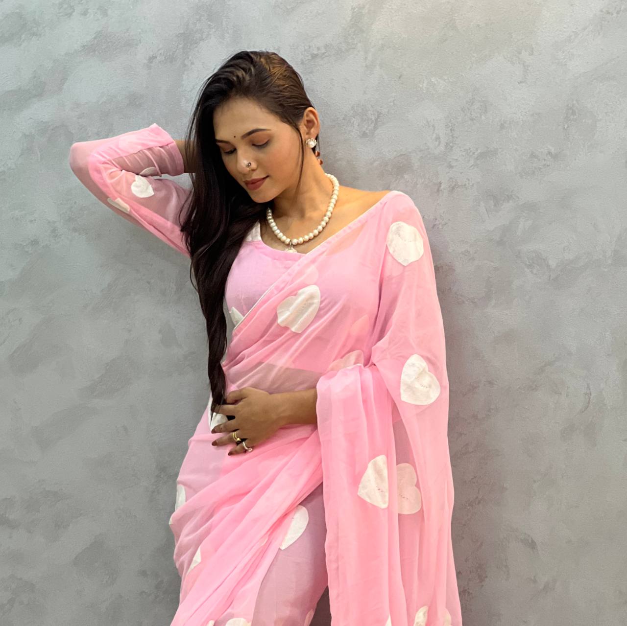 1 MIN READY TO WEAR SAREE IN IMPORTED GEORGETTE WITH HEAVY BLOUSE