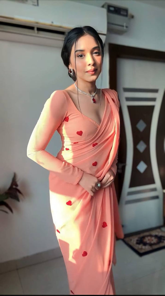 1-MIN READY TO WEAR GEORGETTE EMBROIDERY WORK SAREE WITH UNSTITCH BLOUSE.