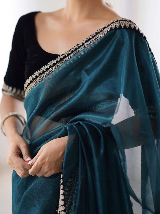 SOFT TWIL NET SILK EMBROIDERY WORK SAREE