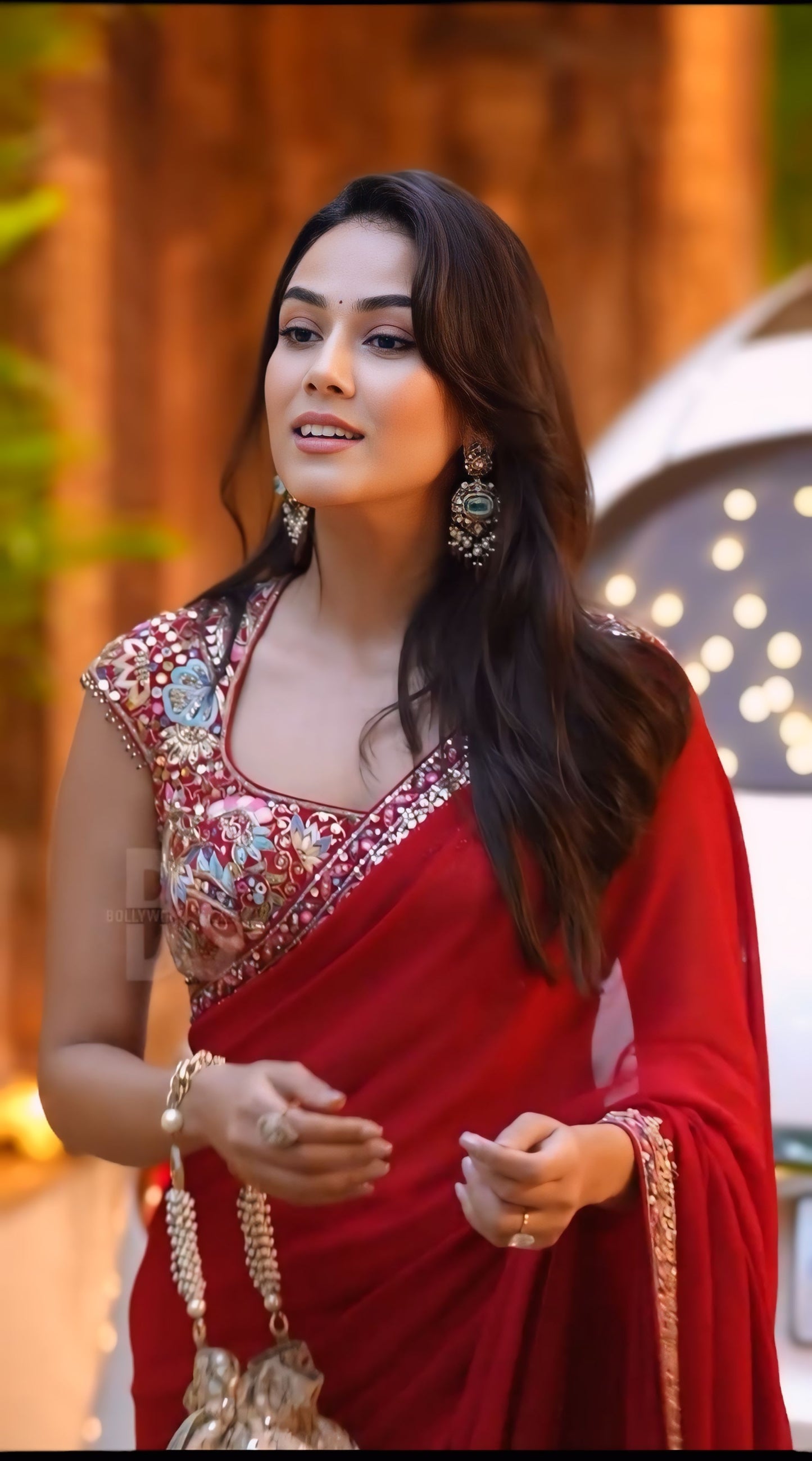 PANOPLY RED RANGOLI SILK SAREE WITH UNEQUALLED BLOUSE PIECE