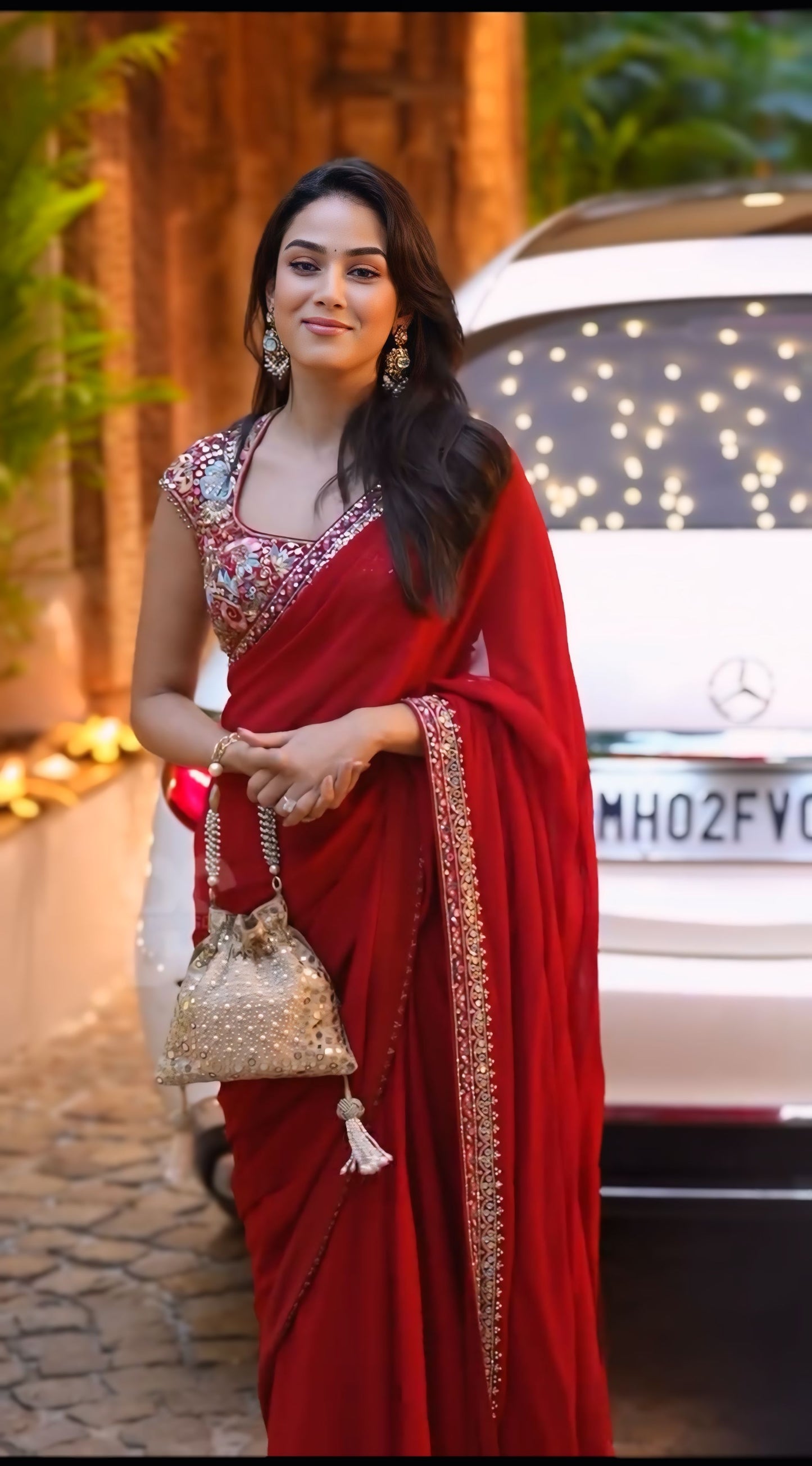 PANOPLY RED RANGOLI SILK SAREE WITH UNEQUALLED BLOUSE PIECE