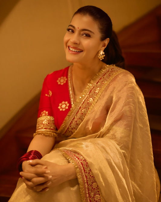 DESIGNER TRADITIONAL BEIGE TWEEL NET SILK PARTY WEAR SAREE