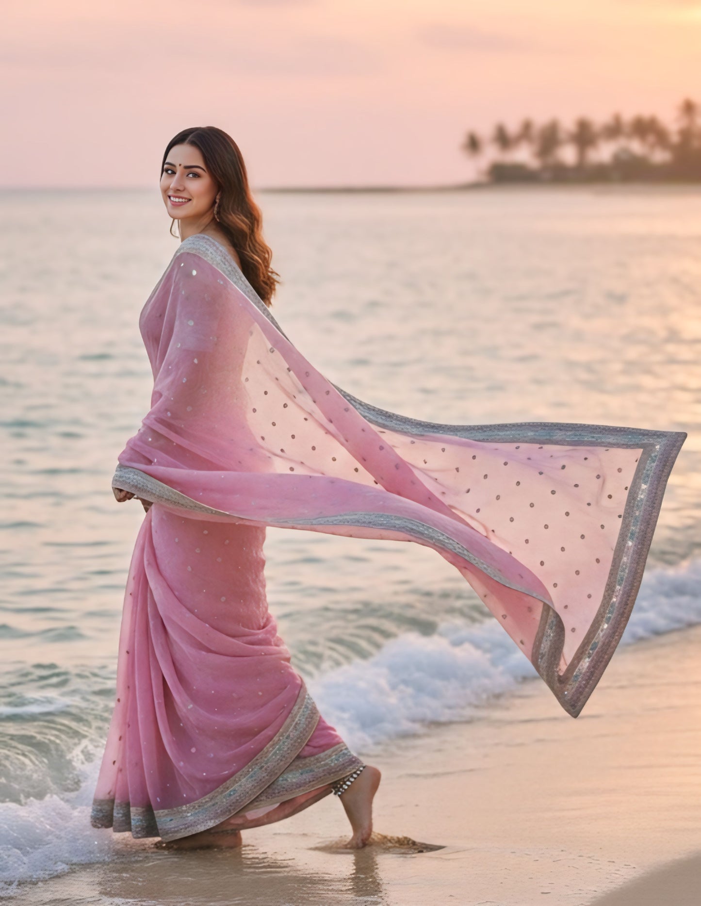 BlLUSH PINK FLORAL ELEGANCE ORGANZA SAREE