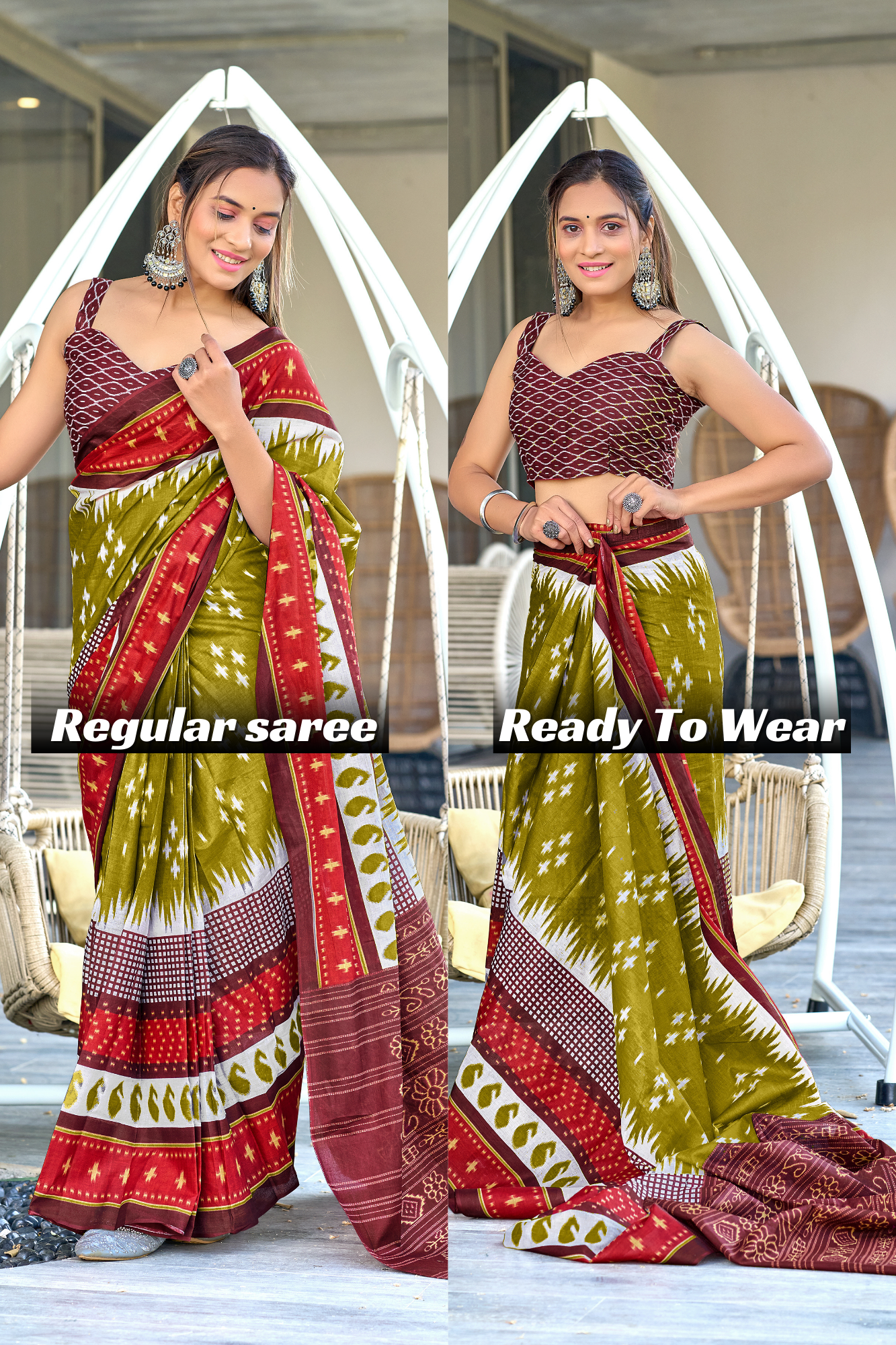 IKKAT PRINTED PURE COTTON FANCY SAREES WITH BLOUSE PICE