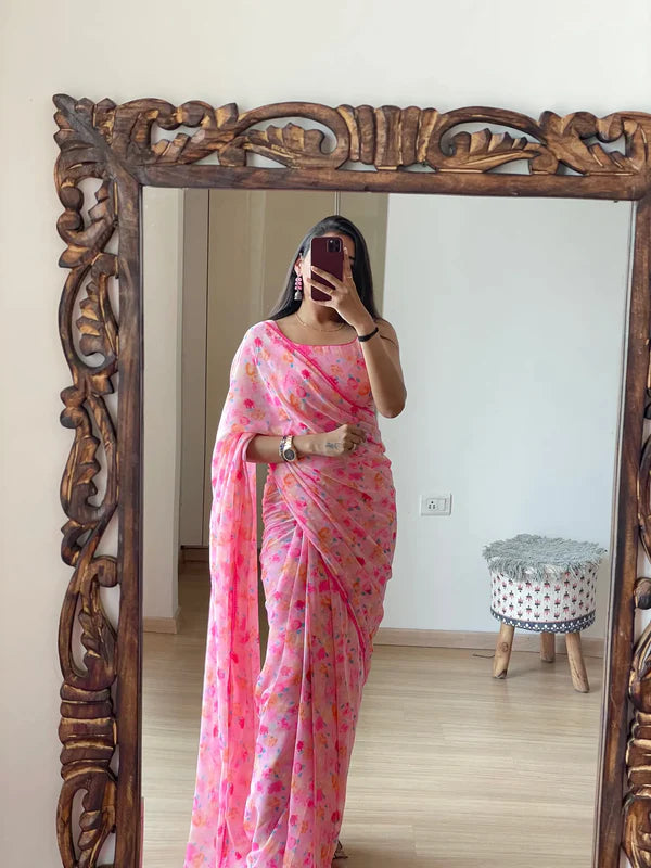 1 MIN READY TO WEAR SAREE IN IMPORTED GEORGETTE WITH HEAVY BLOUSE