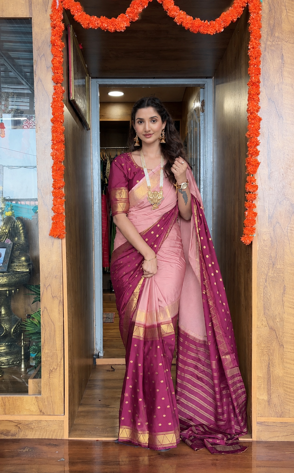 READY-TO-WEAR MYSORE SILK SAREE GOWN-EFFORTLESS PARTY WEAR FOR WOMEN
