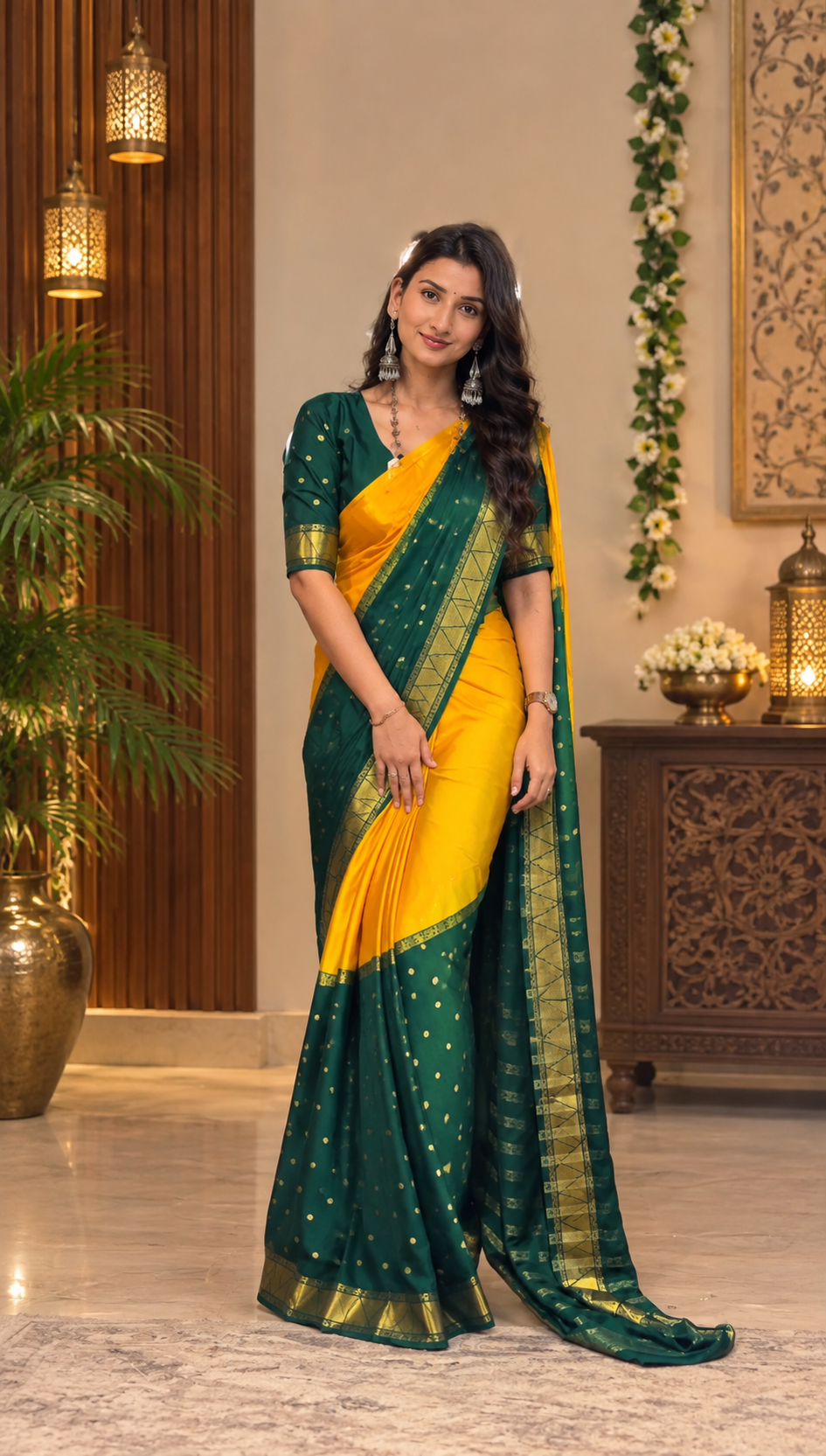 READY-TO-WEAR MYSORE SILK SAREE GOWN-EFFORTLESS PARTY WEAR FOR WOMEN