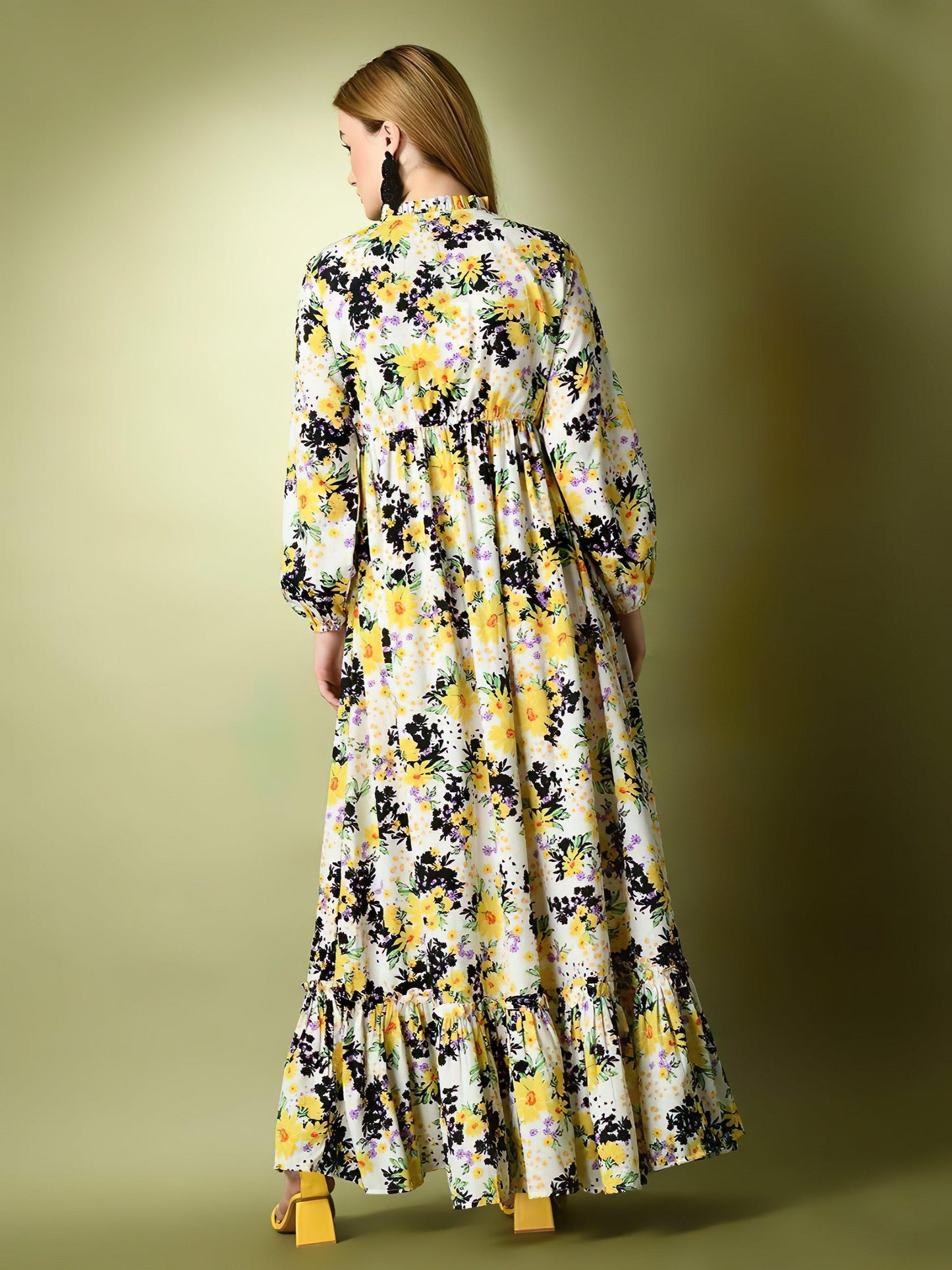 Yellow Flowery Long Dress