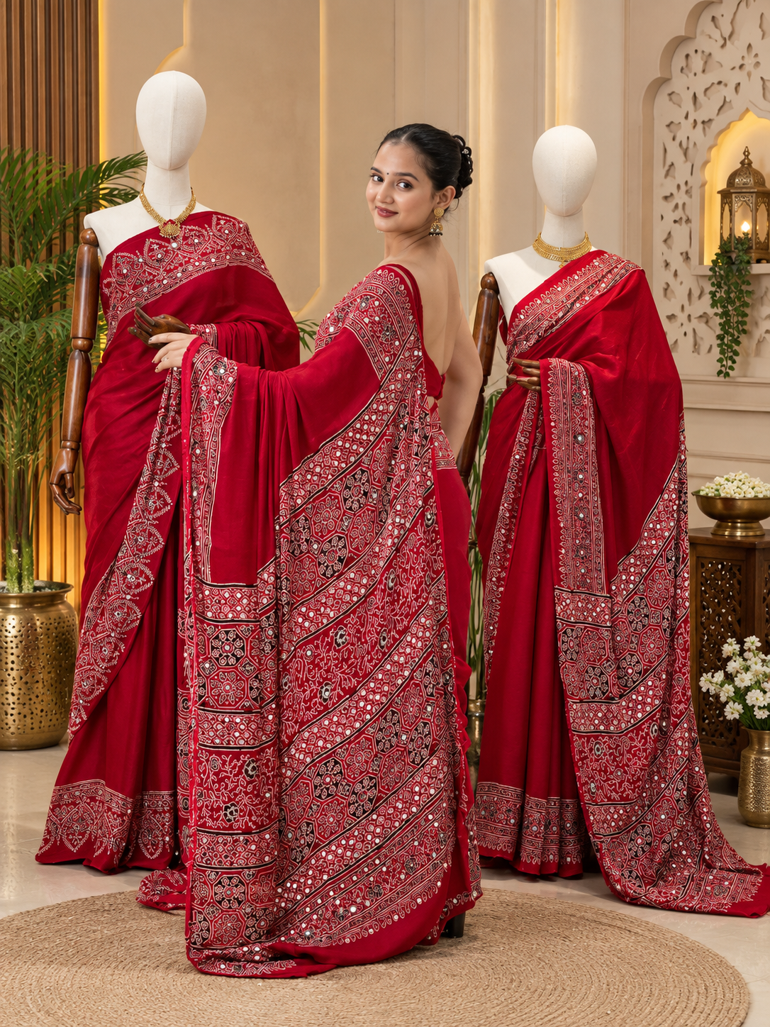 JAPAN SILK SAREE WITH REAL MIRROR WORK & DESIGNER BORDER