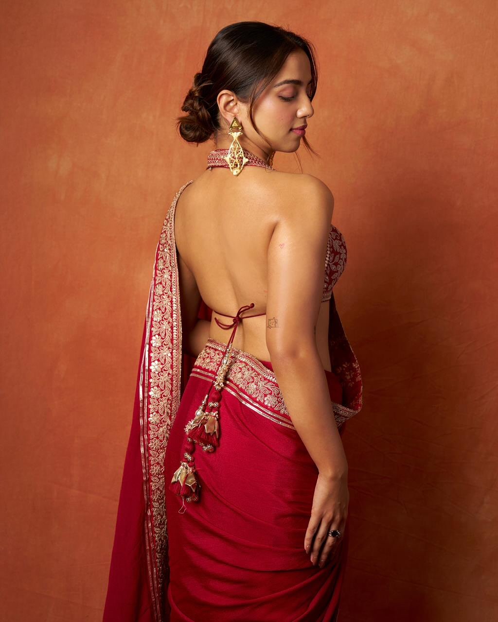 RED SOFT RANGOLI SILK WITH EMBROIDER WORK SAREE