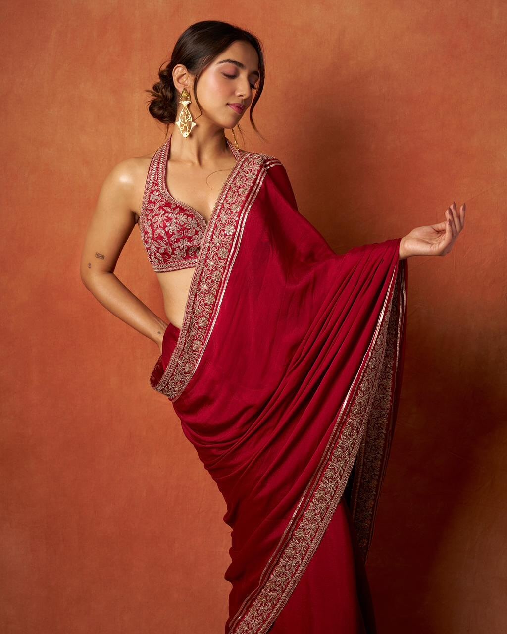 RED SOFT RANGOLI SILK WITH EMBROIDER WORK SAREE