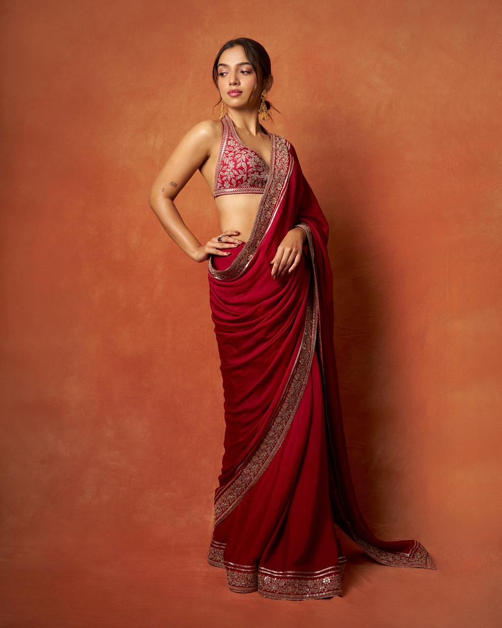 RED SOFT RANGOLI SILK WITH EMBROIDER WORK SAREE