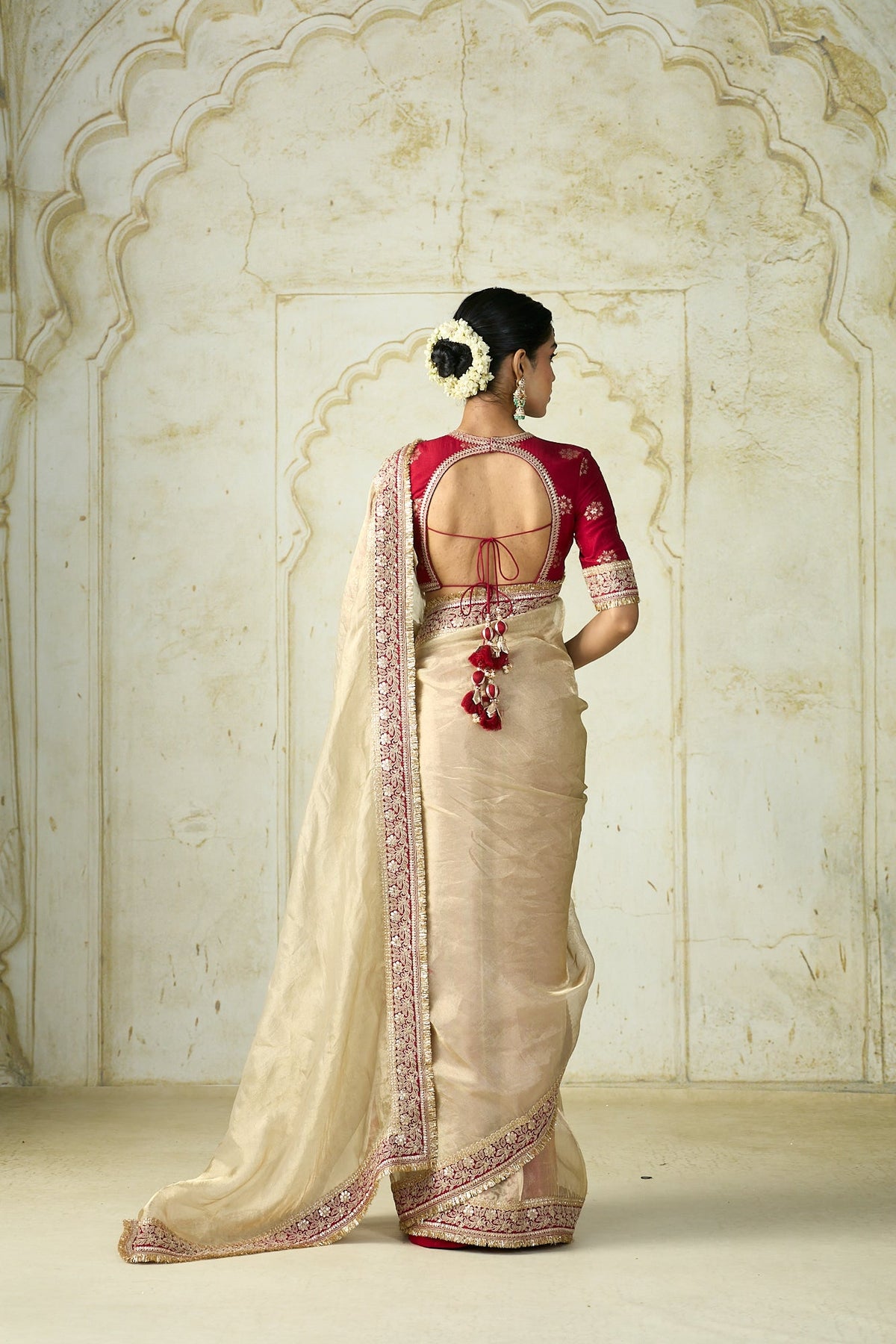 DESIGNER TRADITIONAL BEIGE TWEEL NET SILK PARTY WEAR SAREE