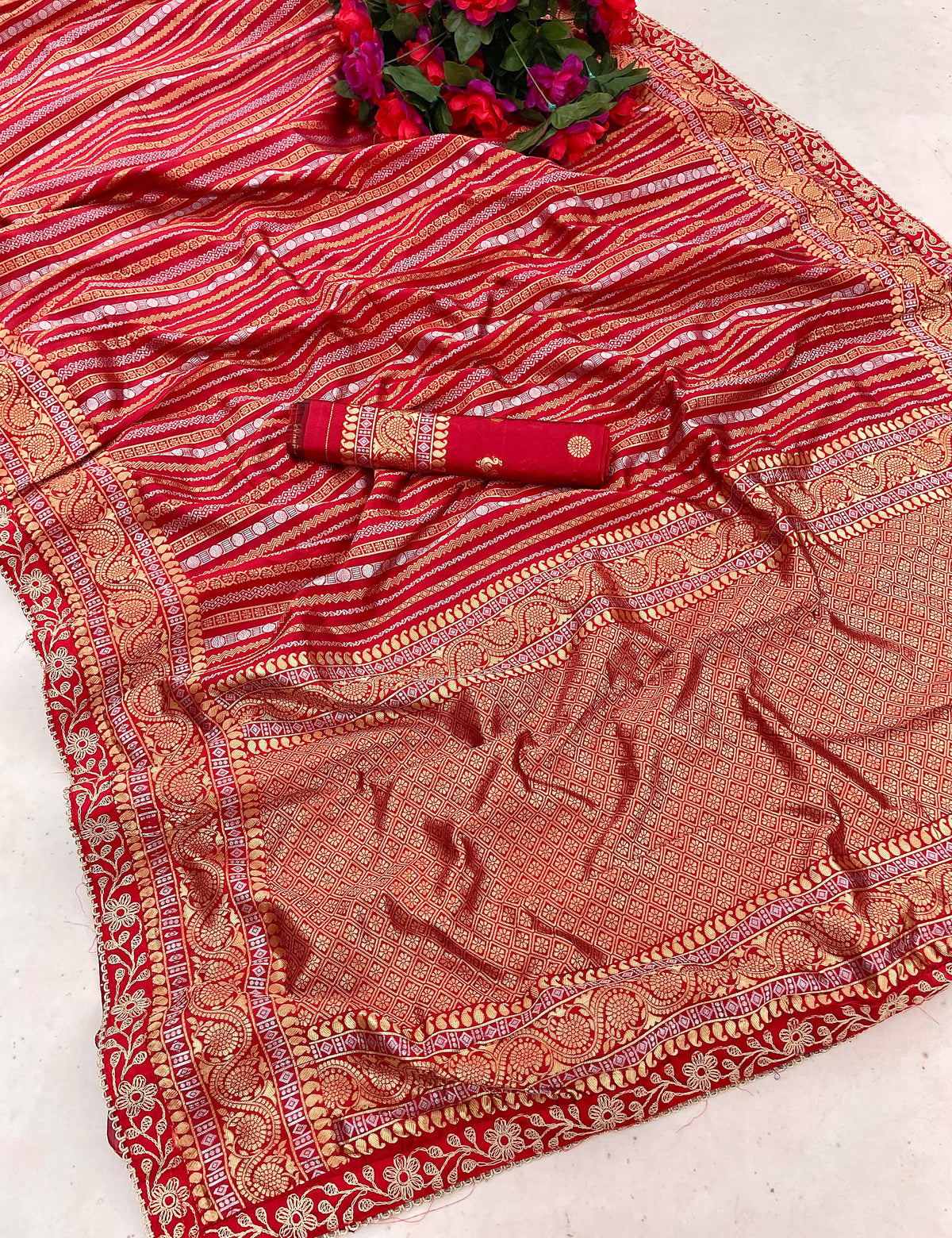 KANJIVARAM RICH PALLU AND JACQUARD WORK ON ALL OVER THE SOFT SILK SAREE