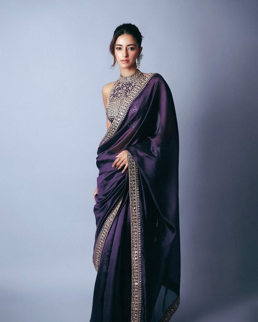 ANANYA INSPIRED PURPLE SAREE WITH THREAD & SEQUIN EMBROIDERY