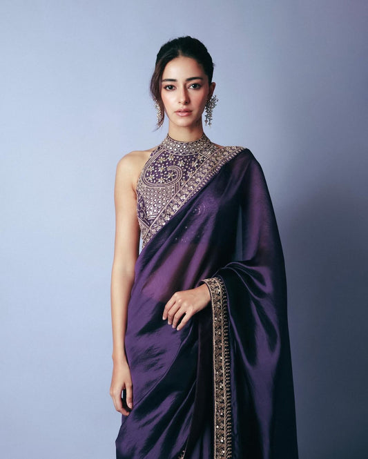 ANANYA INSPIRED PURPLE SAREE WITH THREAD & SEQUIN EMBROIDERY