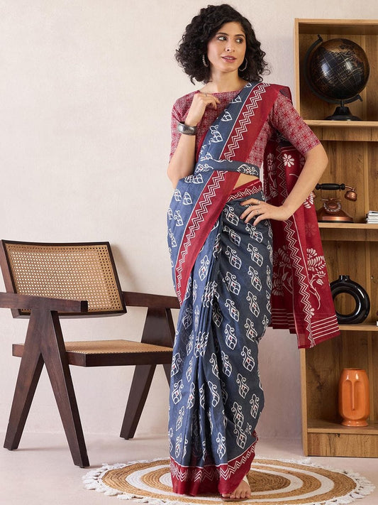 POCKET SAREE WITH READY TO WEAR PURE SOFT MUL MUL COTTON SILK SAREE