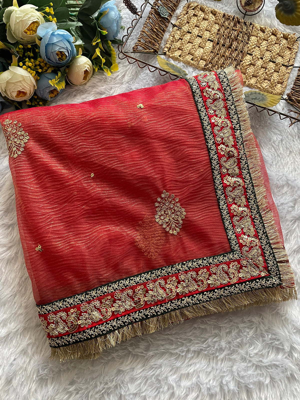 BEAUTIFUL PARTY WEAR MAROON COLOR SOFT CRUSH FABRIC SAREE