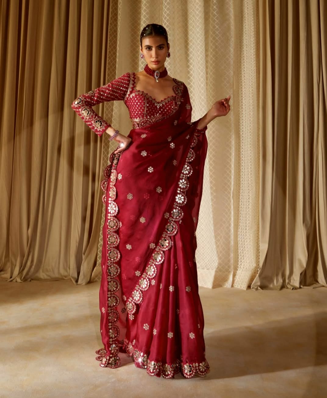 ELEGANT GEORGETTE MIRROR SEQUENCE WORK SAREE