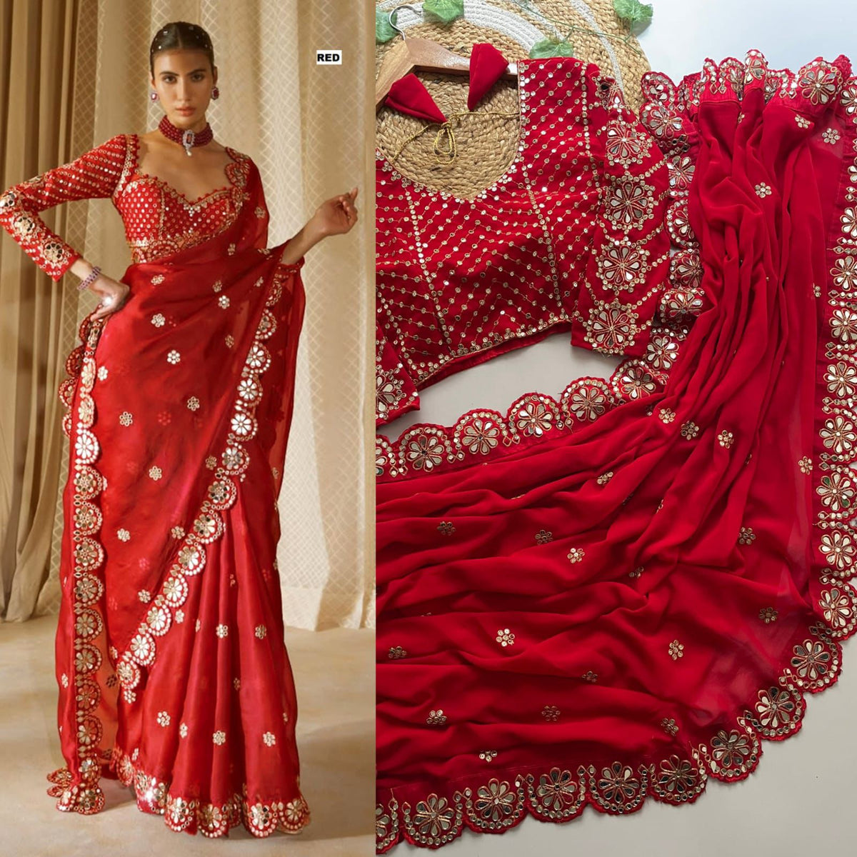 ELEGANT GEORGETTE MIRROR SEQUENCE WORK SAREE