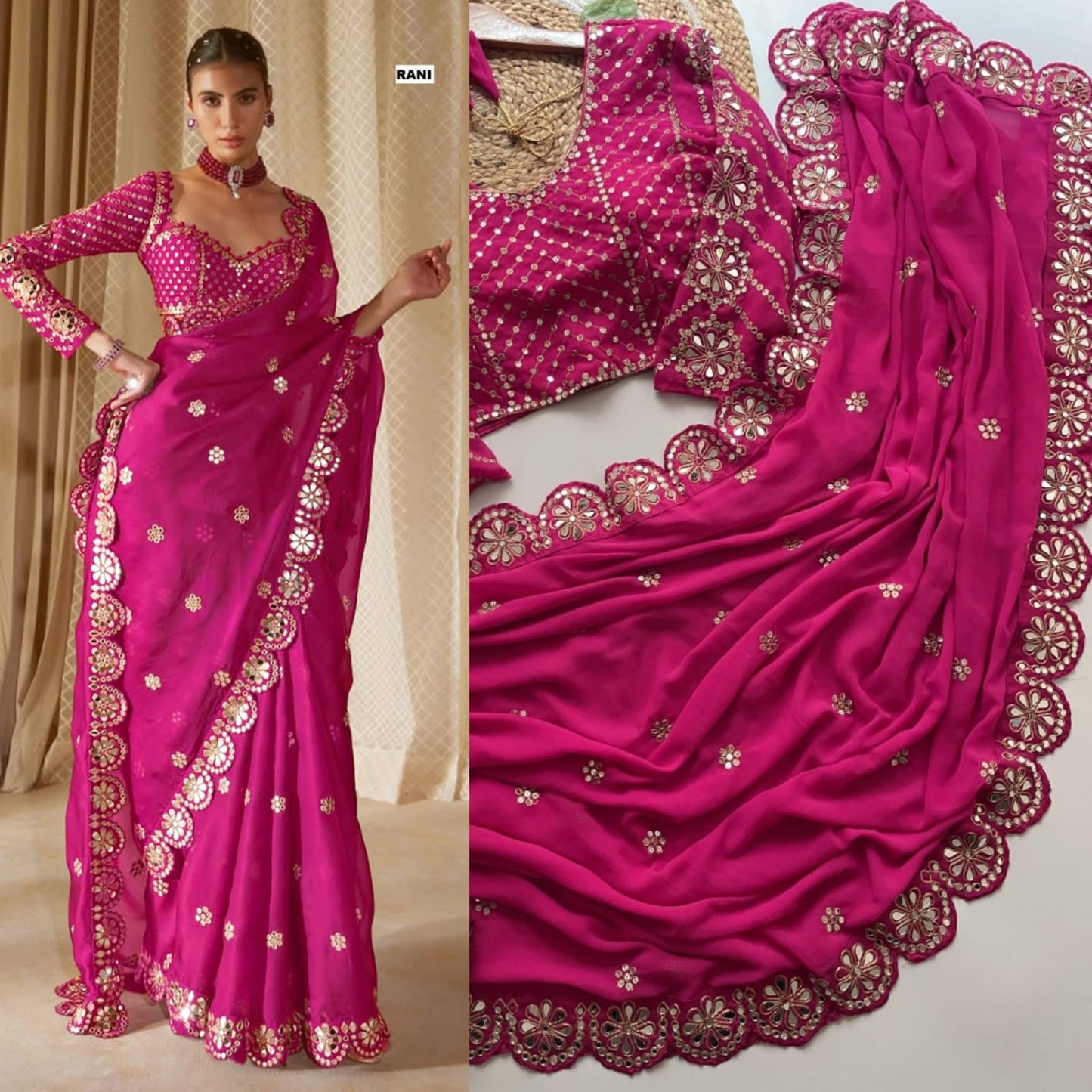 ELEGANT GEORGETTE MIRROR SEQUENCE WORK SAREE