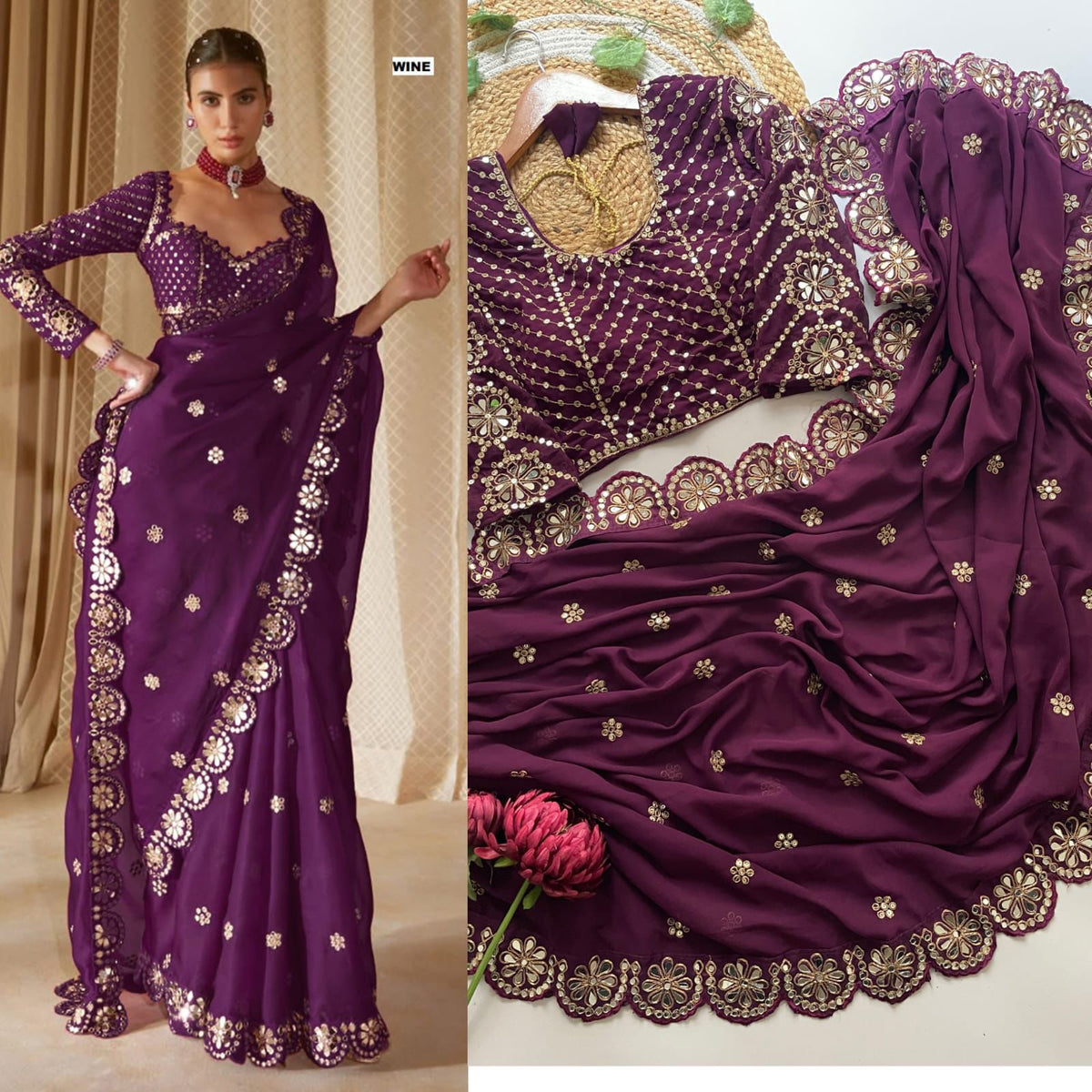 ELEGANT GEORGETTE MIRROR SEQUENCE WORK SAREE