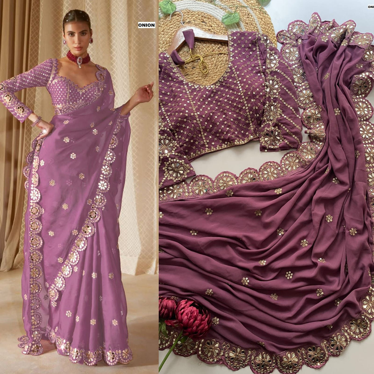 ELEGANT GEORGETTE MIRROR SEQUENCE WORK SAREE