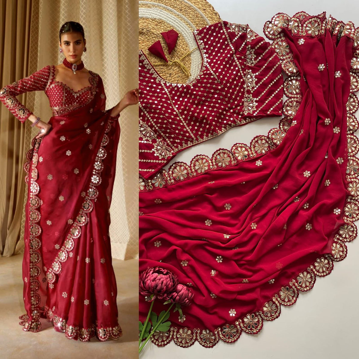 ELEGANT GEORGETTE MIRROR SEQUENCE WORK SAREE