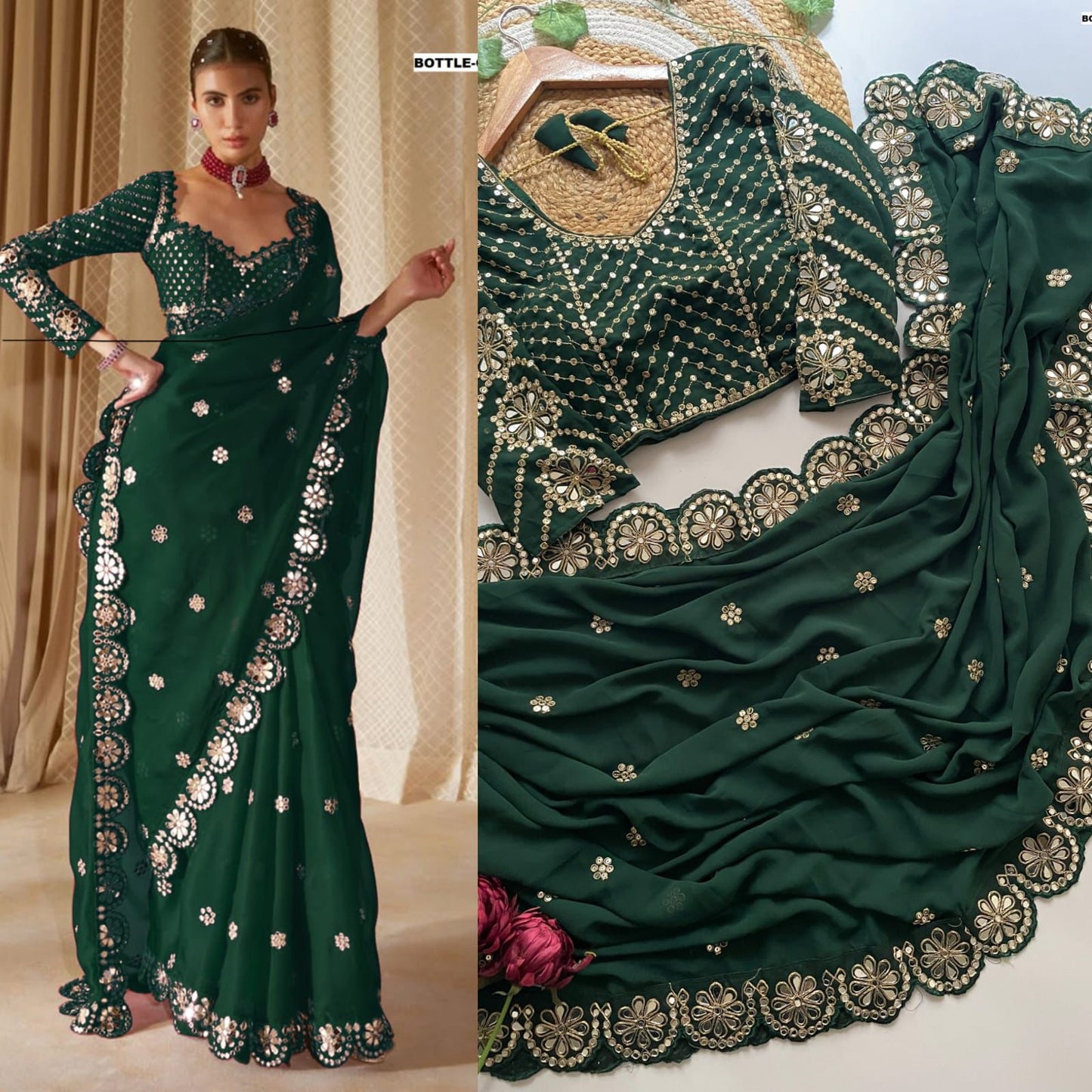 ELEGANT GEORGETTE MIRROR SEQUENCE WORK SAREE