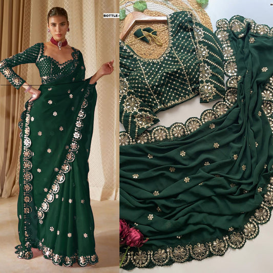 ELEGANT GEORGETTE MIRROR SEQUENCE WORK SAREE