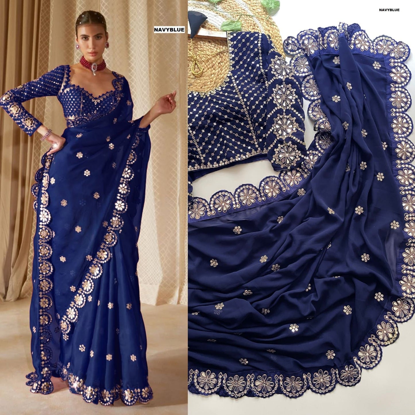 ELEGANT GEORGETTE MIRROR SEQUENCE WORK SAREE