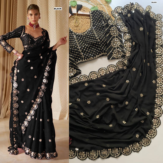 ELEGANT GEORGETTE MIRROR SEQUENCE WORK SAREE