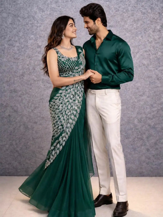 TRENDING READY TO WEAR SAREE WITH FULLY EMBROIDERED STYLIST BLOUSE