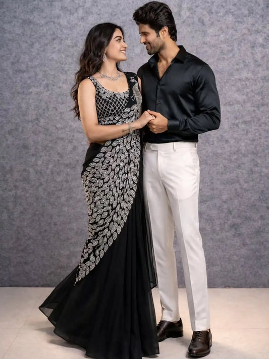 TRENDING READY TO WEAR SAREE WITH FULLY EMBROIDERED STYLIST BLOUSE