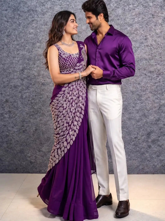 TRENDING READY TO WEAR SAREE WITH FULLY EMBROIDERED STYLIST BLOUSE