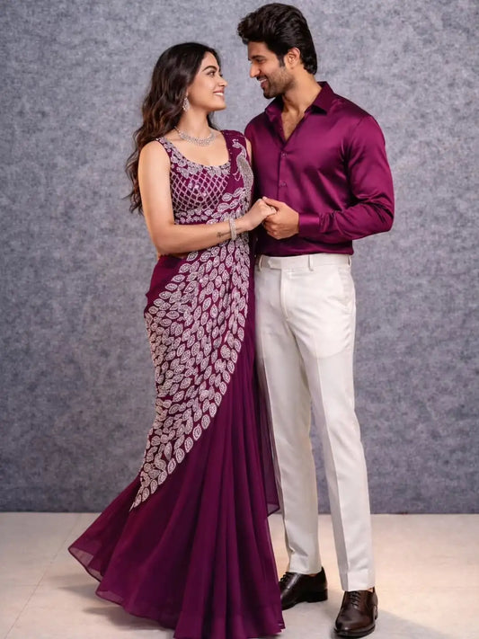 TRENDING READY TO WEAR SAREE WITH FULLY EMBROIDERED STYLIST BLOUSE