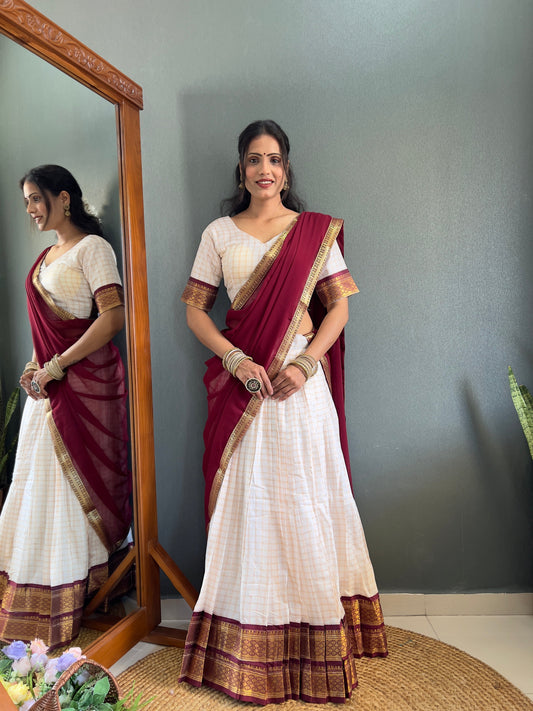 HALF SAREE -SOUTH INDIAN  KACHI STYLE  COTTON SILK