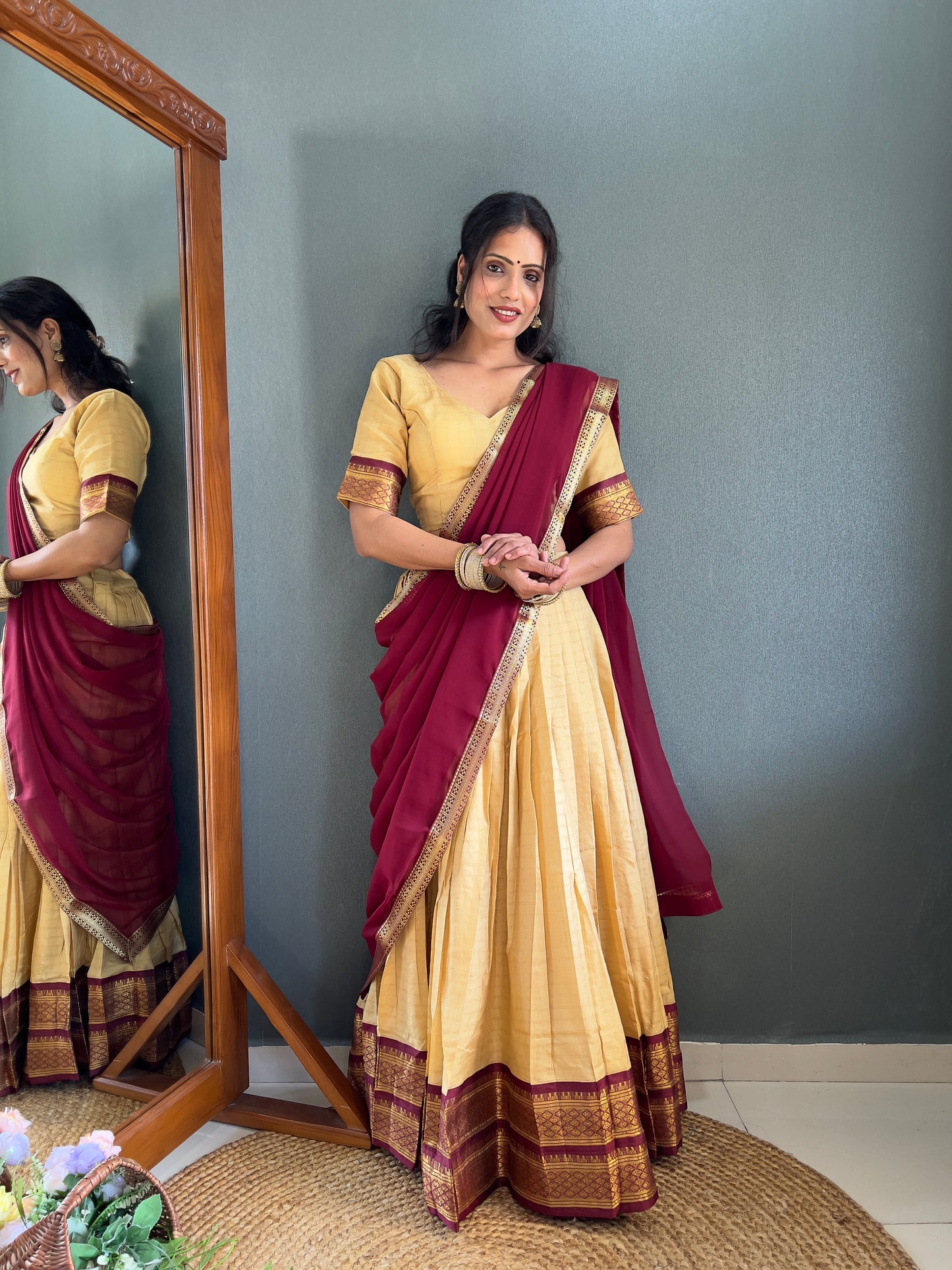 HALF SAREE -SOUTH INDIAN  KACHI STYLE  COTTON SILK