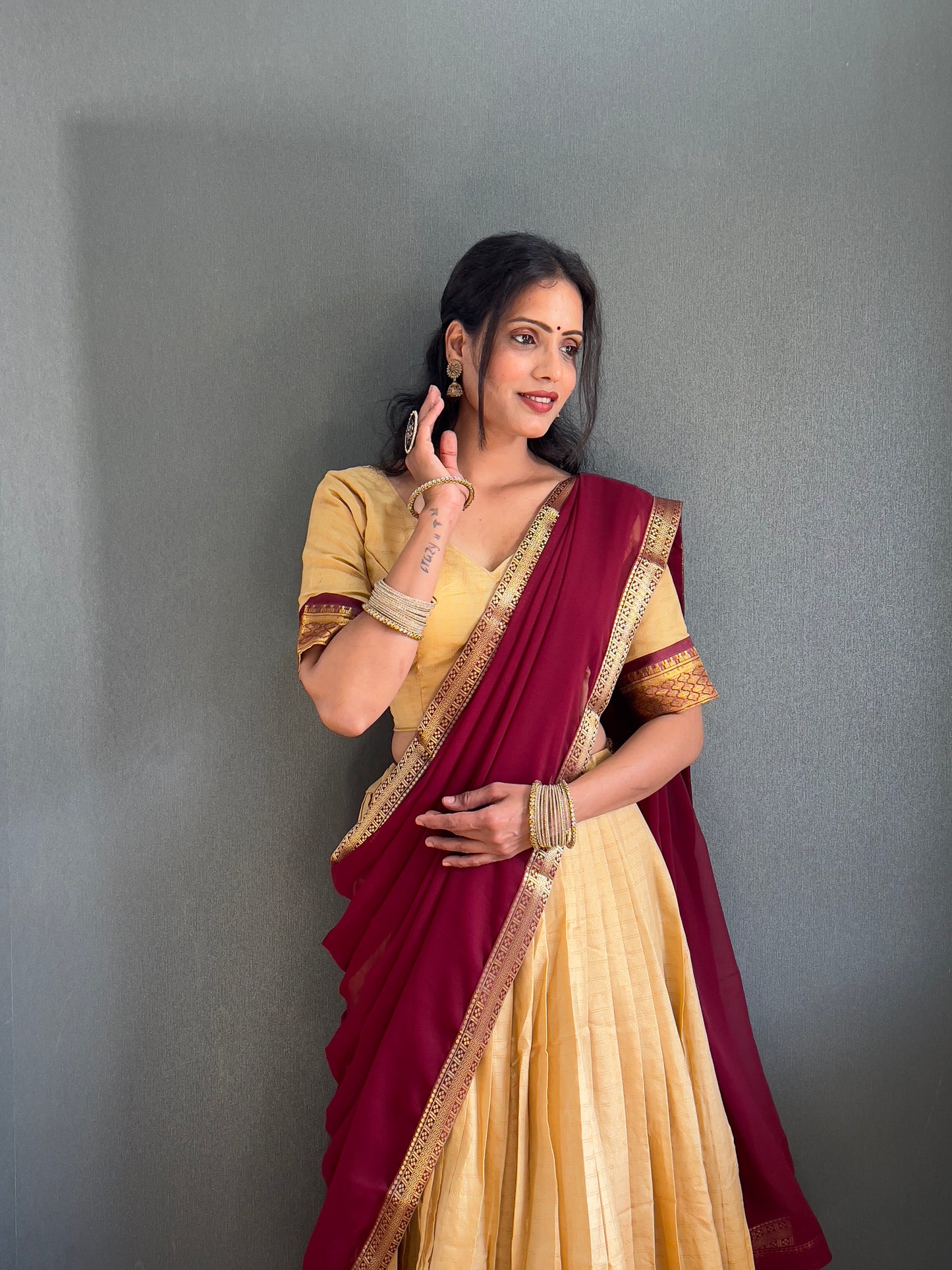 HALF SAREE -SOUTH INDIAN  KACHI STYLE  COTTON SILK