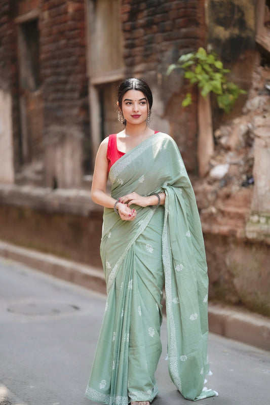 POCKET SAREE WITH READY TO WEAR PURE SOFT MUL MUL COTTON SILK SAREE