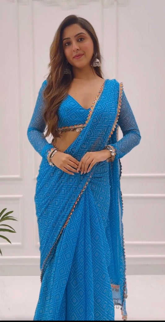 1 MIN READY TO WEAR SAREE IN IMPORTED GEORGETTE WITH HEAVY BLOUSE