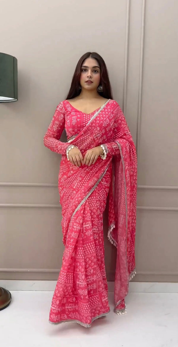 1 MIN READY TO WEAR SAREE IN IMPORTED GEORGETTE WITH HEAVY BLOUSE