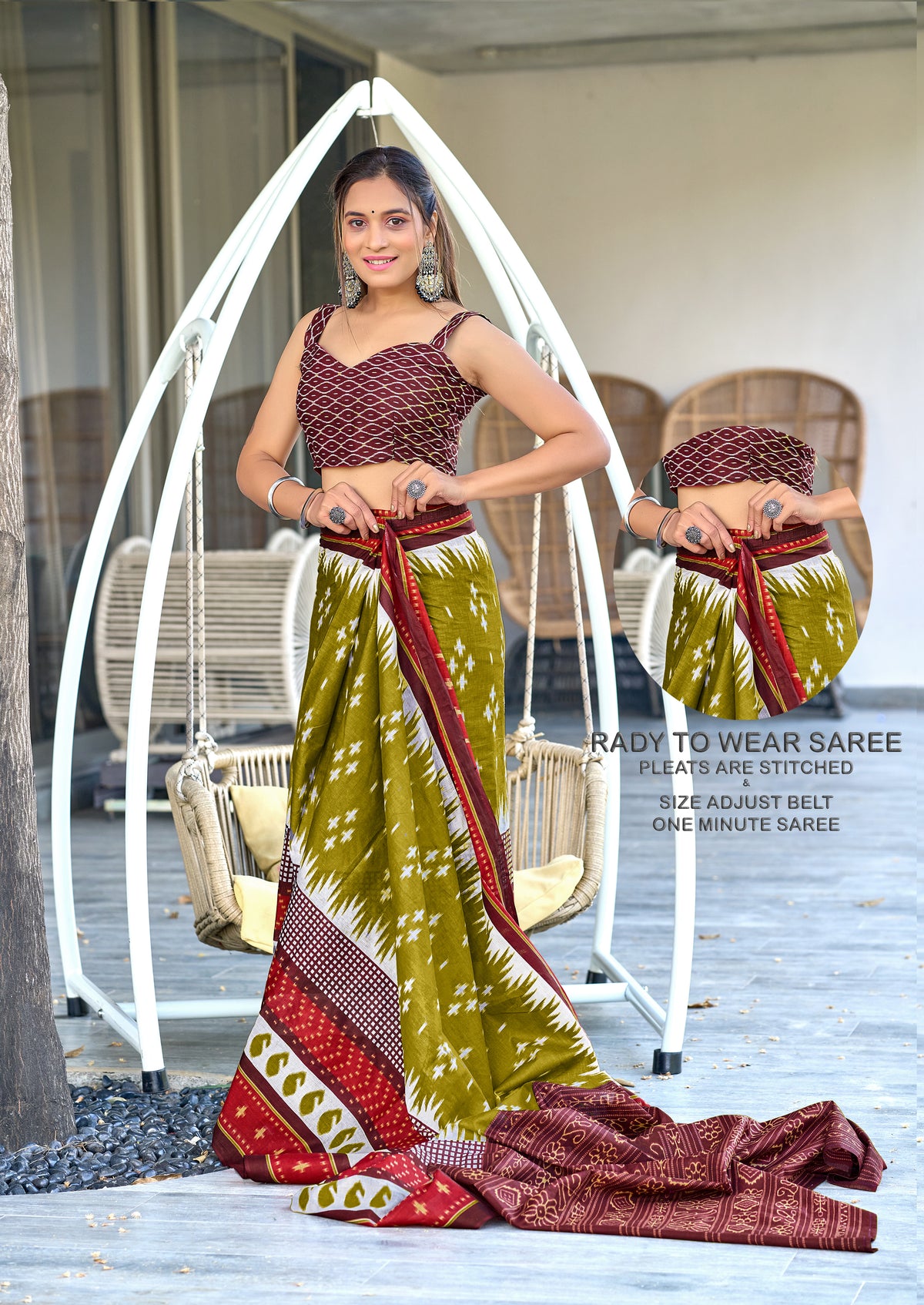 IKKAT PRINTED PURE COTTON FANCY SAREES WITH BLOUSE PICE