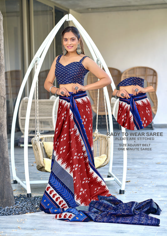 IKKAT PRINTED PURE COTTON FANCY SAREES WITH BLOUSE PICE